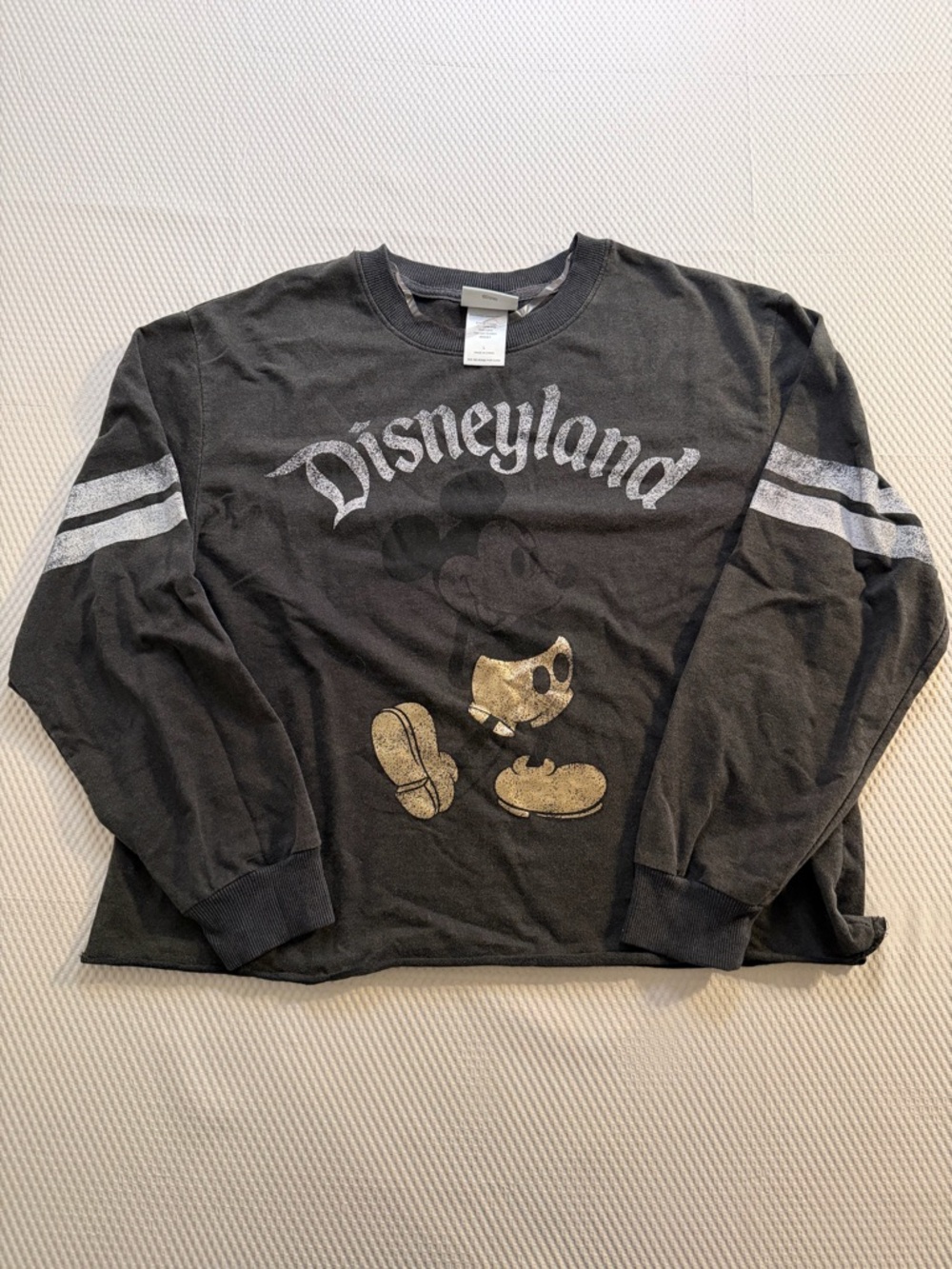 Disneyland Mickey Mouse Sweatshirt L Gray Cropped Boxy Varsity Graphic Crewneck